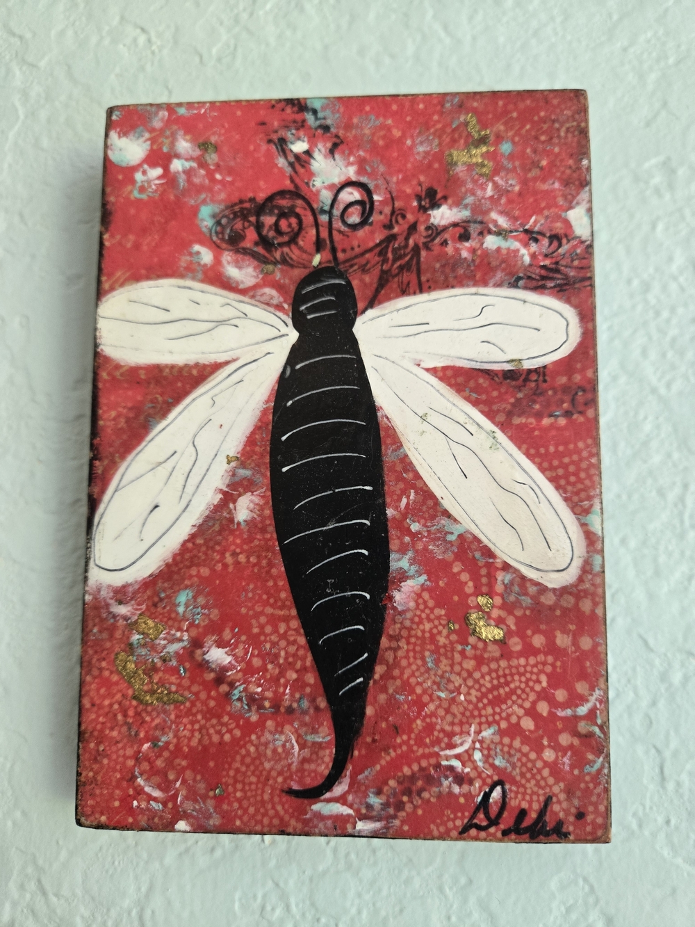 Handcrafted Dragonfly Wall Art - Red and Black